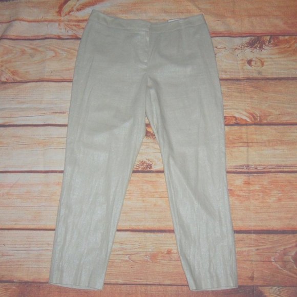 CHICO'S (33x27.5) Ultimate Fit Beige Sparkle Linen Ankle Pant - Sz 2 - LARGE NWT - Picture 6 of 8